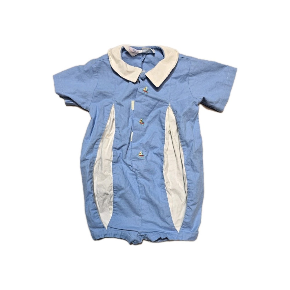 Vintage Mine Alone Boys Romper 24 Months Blue Boats